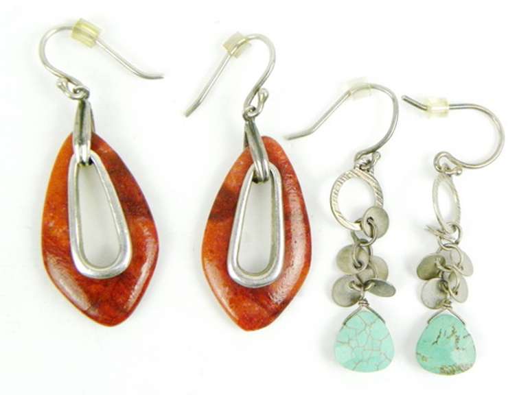2 Pairs of Silpada Dangly Sterling Gemstone Earrings