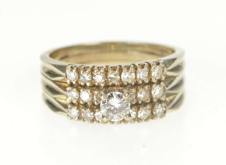 14K White Gold 0.85 Ctw Diamond Engagement Bridal Set Ring