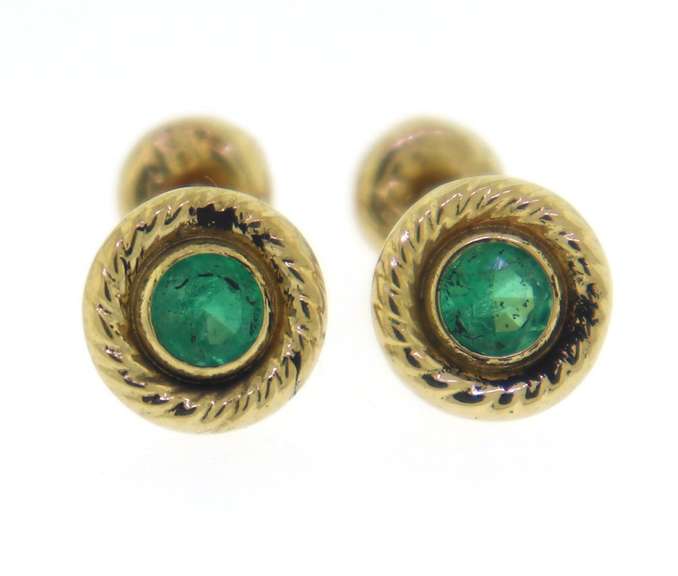 Pretty 18kt Emerald Rope Bezel Earrings