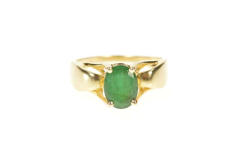 14K Yellow Gold 1.33 Ct Natural Oval Emerald Ornate Statement Ring