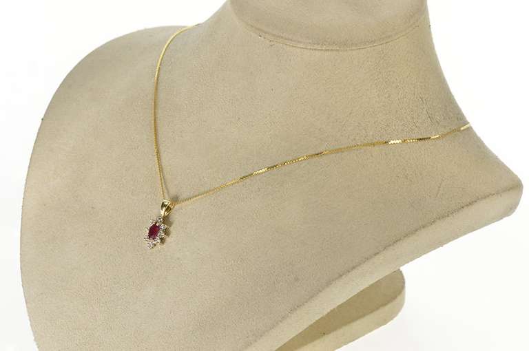 10K Yellow Gold Natural Marquise Ruby Diamond Halo Pendant