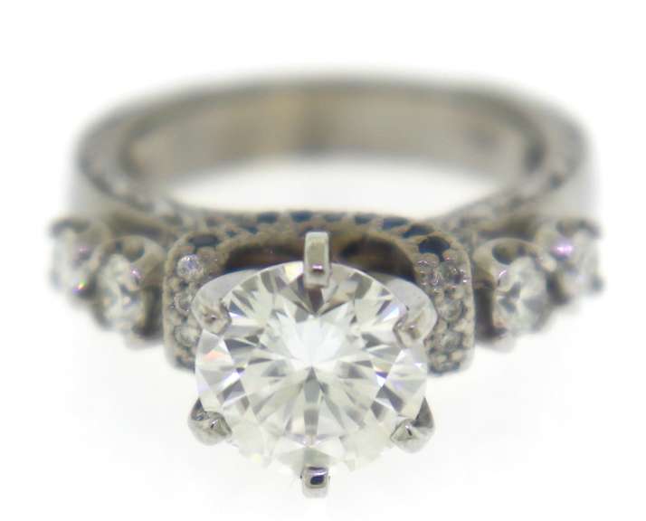 Brilliant 2ct Moissanite Center w Diamond & Sapp Ring