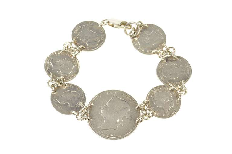 Sterling Silver Victorian Etched Love Token Canadian Coin Bracelet