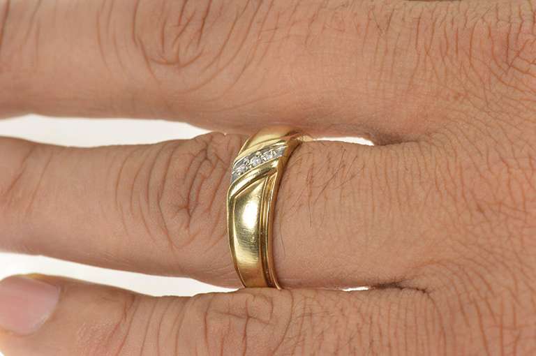 10K Yellow Gold Three Stone Men's Diamond Wedding Band Ring