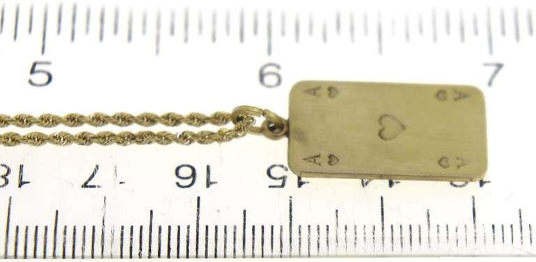Cute Ace of Hearts Card Yellow Gold Necklace