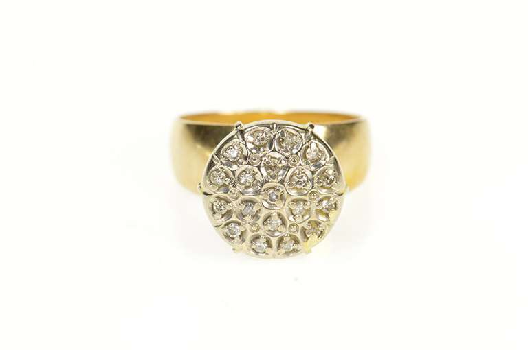 10K Yellow Gold 1960's Retro Round Diamond Raised Cluster Ring