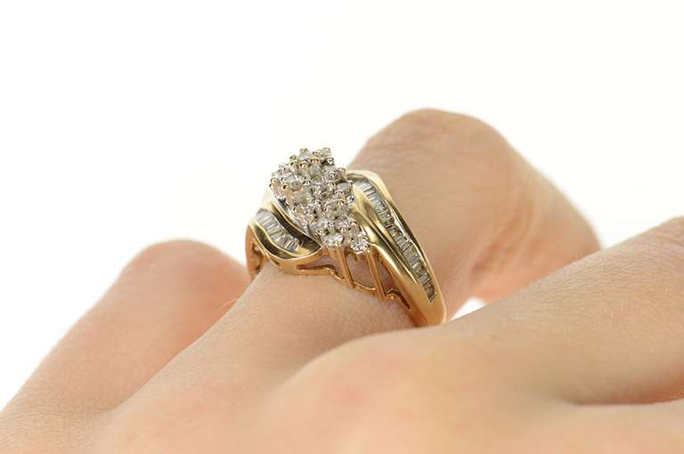 10K Yellow Gold 0.72 Ctw Round & Baguette Diamond Band Ring
