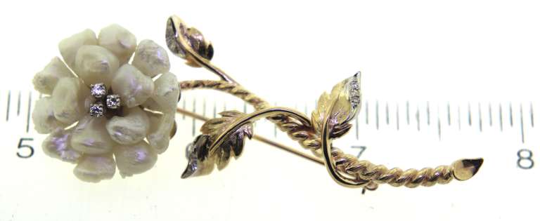 Wonderful 14kt YG Fresh Water Pearl & Diamond Accent Flower Brooch