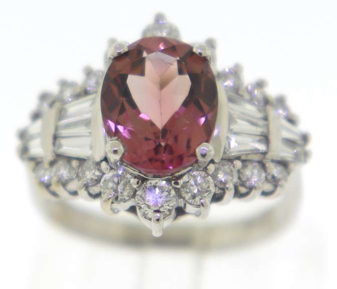 Glowing Pink Tourmaline and Diamond White Gold Ring