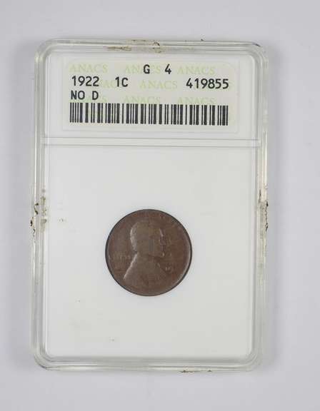 G4 1922 Lincoln Wheat Cent - No D - Graded ANACS