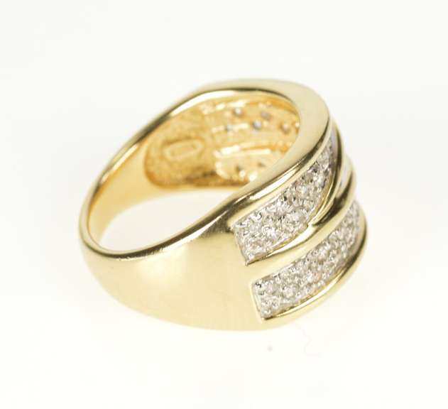 14K Yellow Gold Pave Zig Zag Cubic Zirconia Statement Band Ring