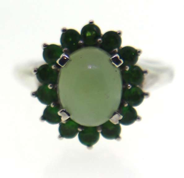 Sterling Siver Jade with Tsavorite Ring