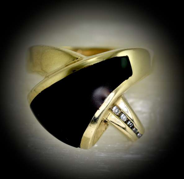 Contemporary 14K Black Onyx & Diamond Ring