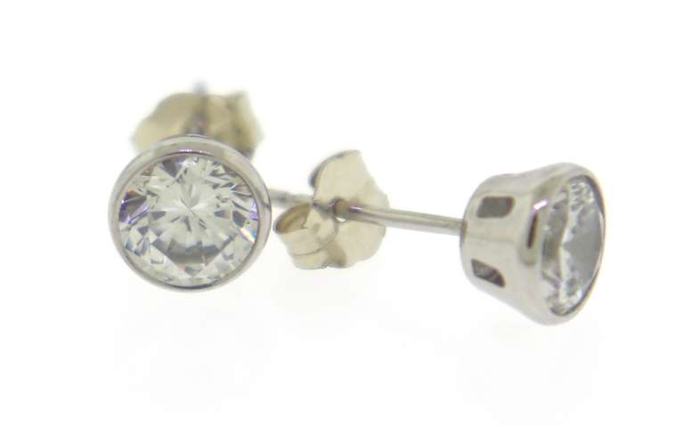 Elegant White Gold 5mm Bezel Set Stud Earrings