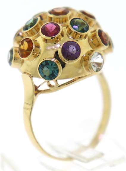 Amazing 18kt Multi Color Gemstone Doame Ring