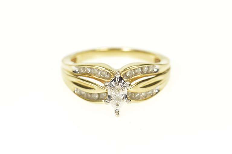 10K Yellow Gold Marquise Diamond Curved Promise Engagement Ring