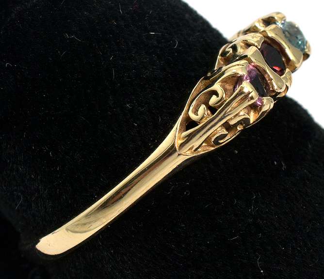 Sweet Garnet, Tourmaline & Topaz Ring in 14KT Yellow Gold