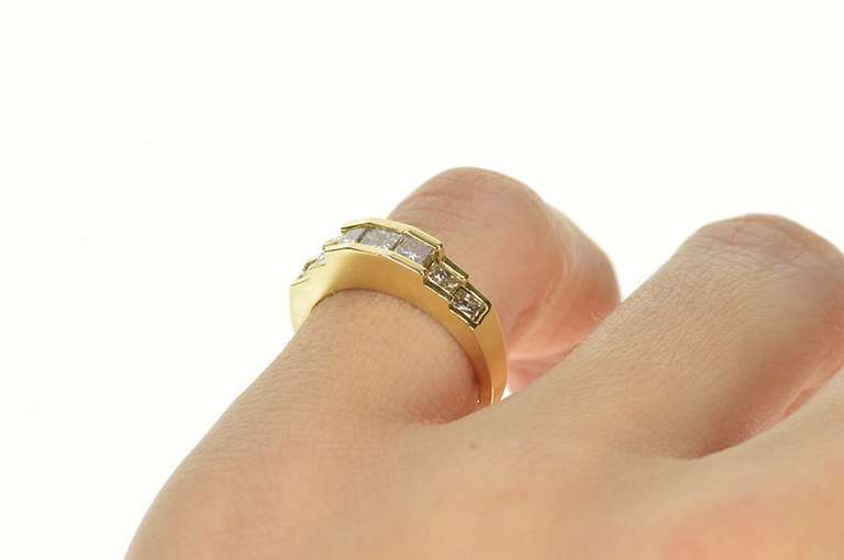 14K Yellow Gold 0.85 Ctw Princess Diamond Wedding Band Ring