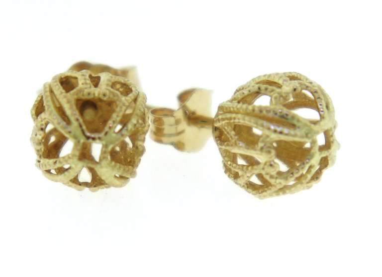 Stunning Yellow Gold Filagree 7.5mm Ball Earrings