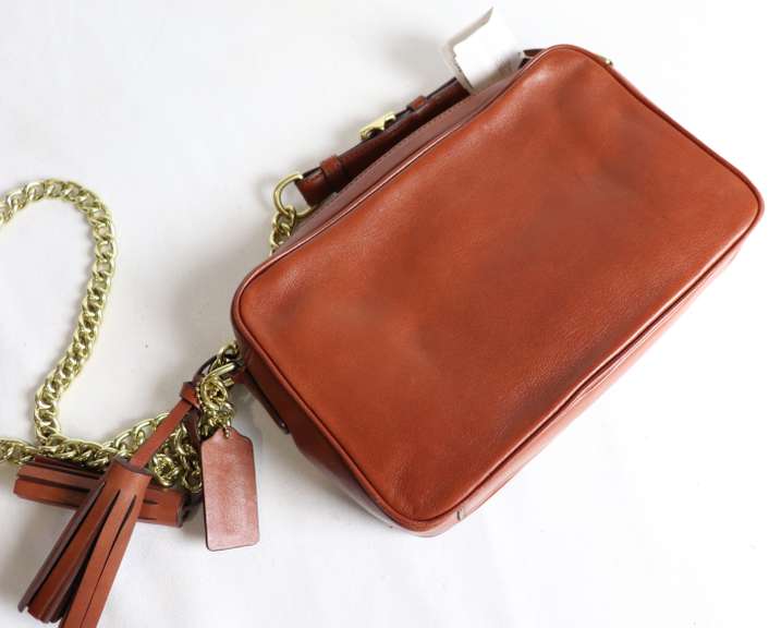 Coach Brown Leather Gold Tone Chain Purse