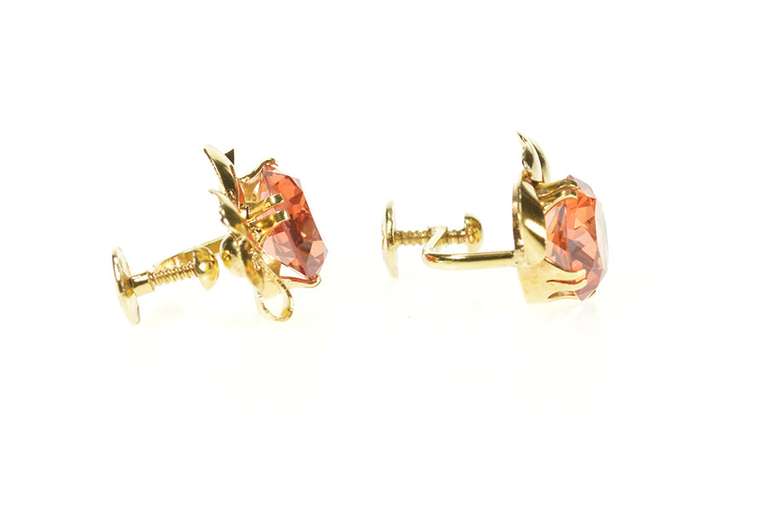 14K Yellow Gold 1960's Retro Sim. Mexican Fire Opal ScrewBack Earrings