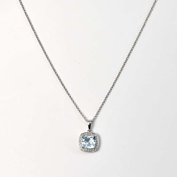 Sweet Blue Topaz & Diamond Necklace in 14K WG