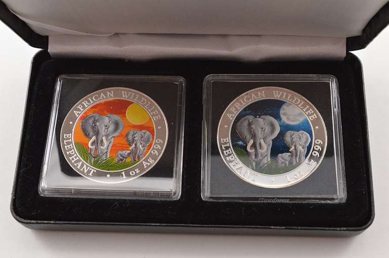 2014 Somalia 100 Shillings 1 Oz Silver Colored 2 Coin Day & Night Ed.