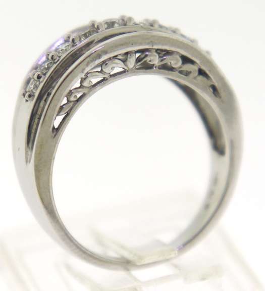 Sleek White Gold Triple Row Baguette &RBC Band