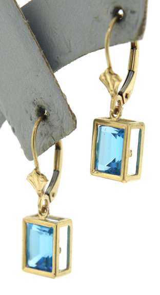 Pretty Blue Topaz Bezel Set Yellow Gold Earrings