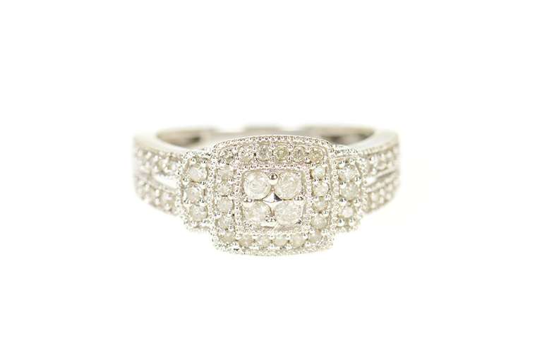 10K White Gold 0.61 Ctw Pave Diamond Halo Engagement Ring