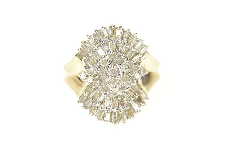 10K Yellow Gold Diamond Encrusted Cluster Statement Ring