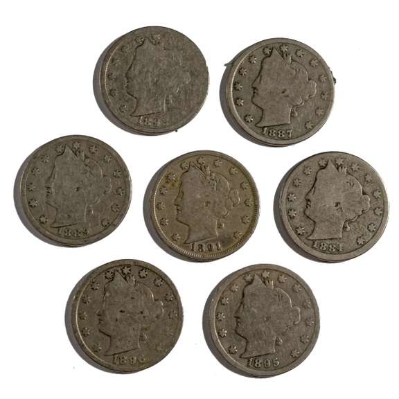 1884 87 89 91 93 95& 96 Full RIm V Nickels