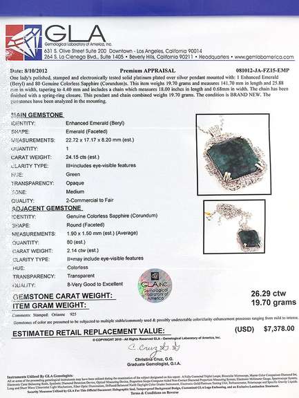 Glittering Massive 24.15CTS Emerald & White Sapphire Necklace in Sterling Silver
