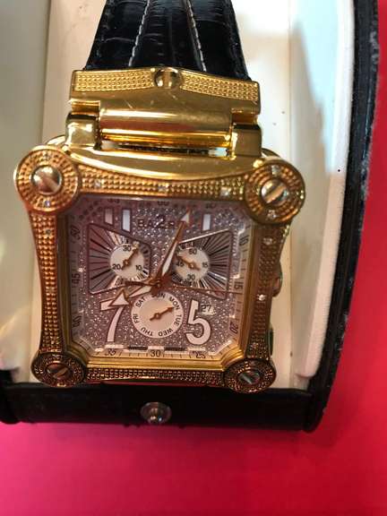 GOLD, BLACK & DIAMOND BA2RO MANS WRIST WATCH
