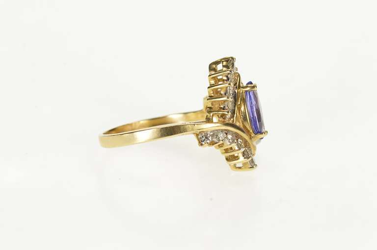 14K Yellow Gold 1.15 Ctw Tanzanite Diamond Bypass Engagement Ring