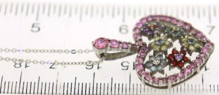Sterling Sterling Gemstone Floral Heart Necklace