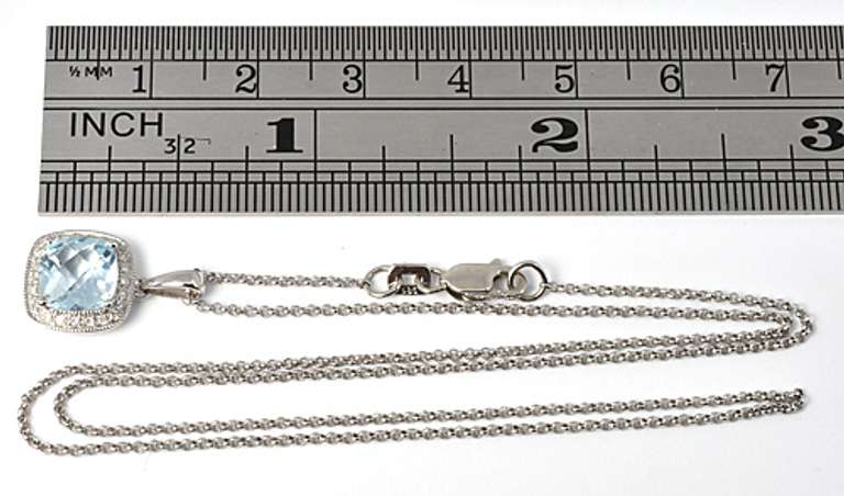 Sweet Blue Topaz & Diamond Necklace in 14K WG