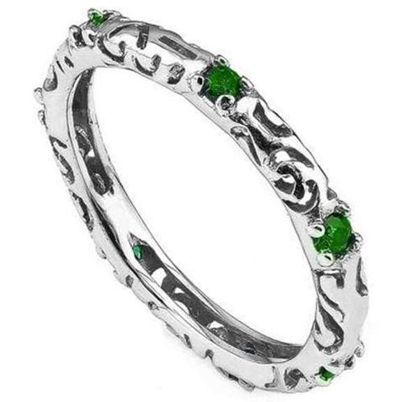 Emerald 925 Sterling Silver Eternity RingSilver Ring