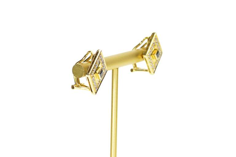 14K Yellow Gold Squared Cubic Zirconia Halo Clip Back Earrings