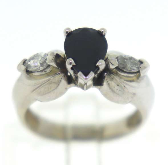 Strong Blue Sapphire & Marquise Diamond Accent Ring