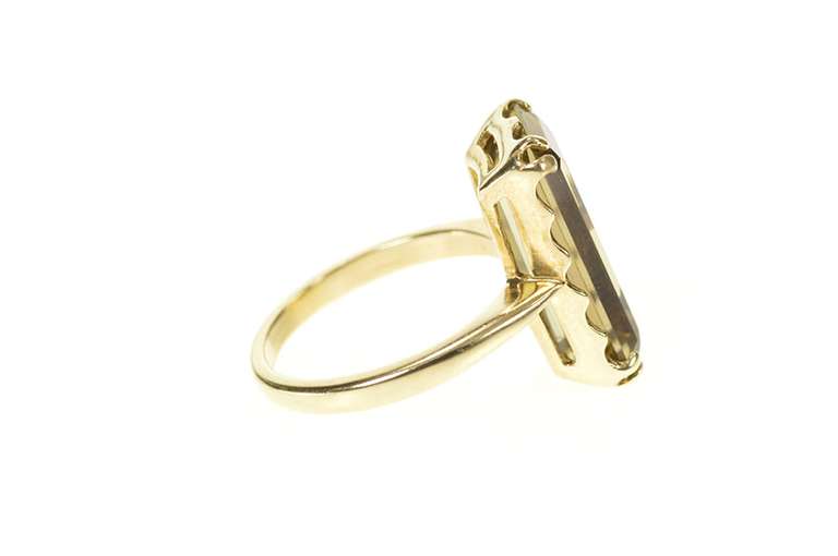 10K Yellow Gold Emerald Cut Smoky Quartz Solitaire Statement Ring