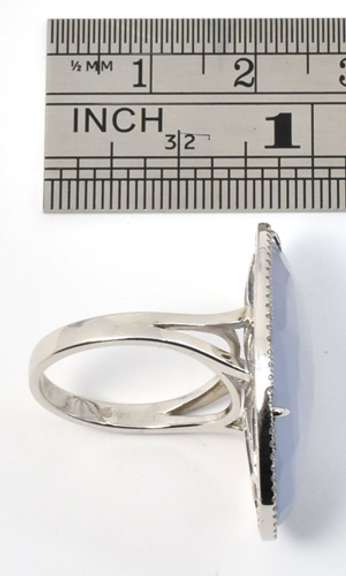 Intriguing Blue Chalcedony & Diamond 14K WG Ring