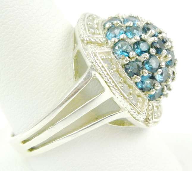 Big Blue Tourmaline & White Topaz Sterling Ring, 11