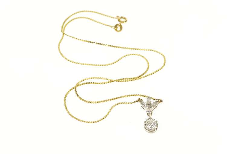 14K Yellow Gold 1.11 Ctw Diamond Floral Drop Serpentine Link Necklace