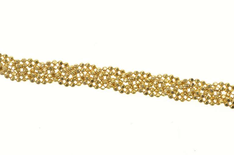 10K Yellow Gold Braided Ball Beaded Link Woven Chain Bracelet