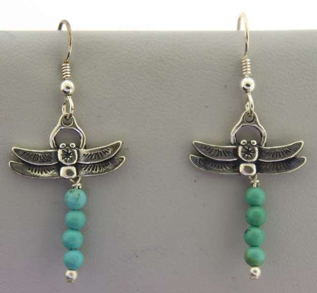 Sterling Silver Dragomfly Turquoise Earrings