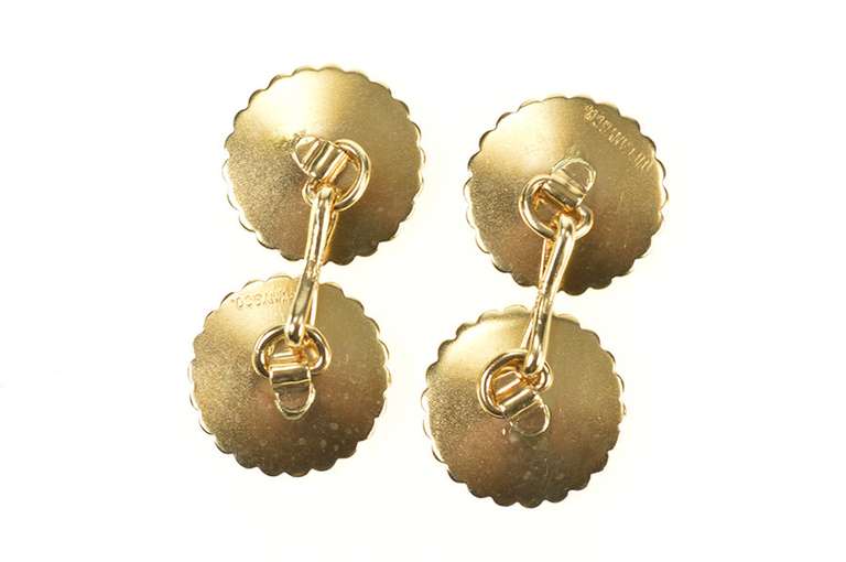 14K Yellow Gold Tiffany & Co. Round Scalloped Trim Men's Cuff Links
