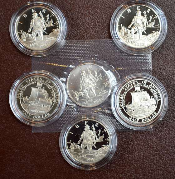 Columbus 50c Commems, 5 Pr & 1 Unc