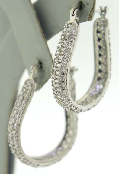 Sterling Silver Oval Crystal Hoop