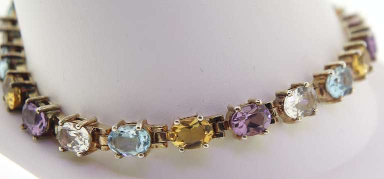 Sterling Silver Multicolor Gemstone Tennis Bracelet